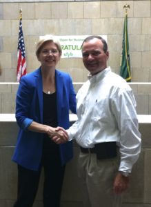 Victor at the CFPB launch in 2011 with (now) Sen. Elizabeth Warren, the first leader of the CFPB